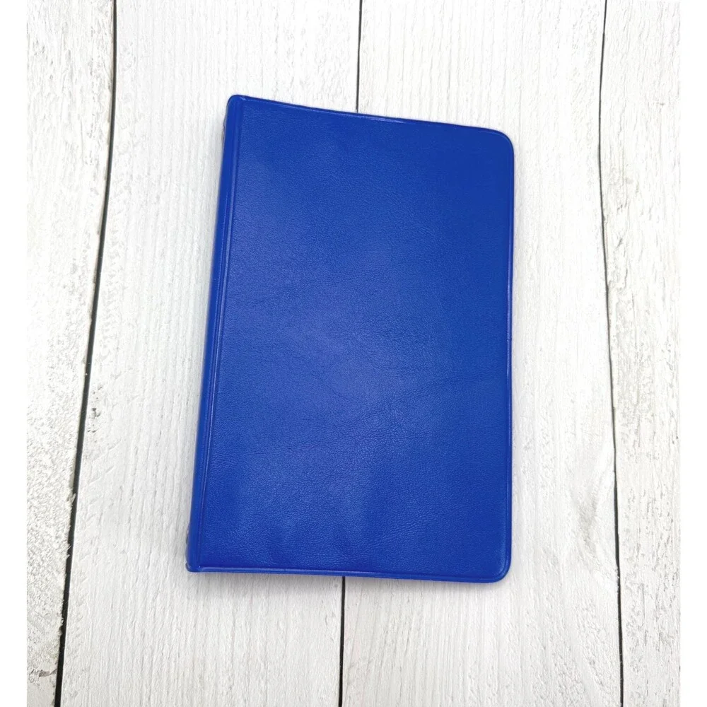 Vintage 1980s Blue Vinyl Mini Binder Retro Office Supply Organizer Planner